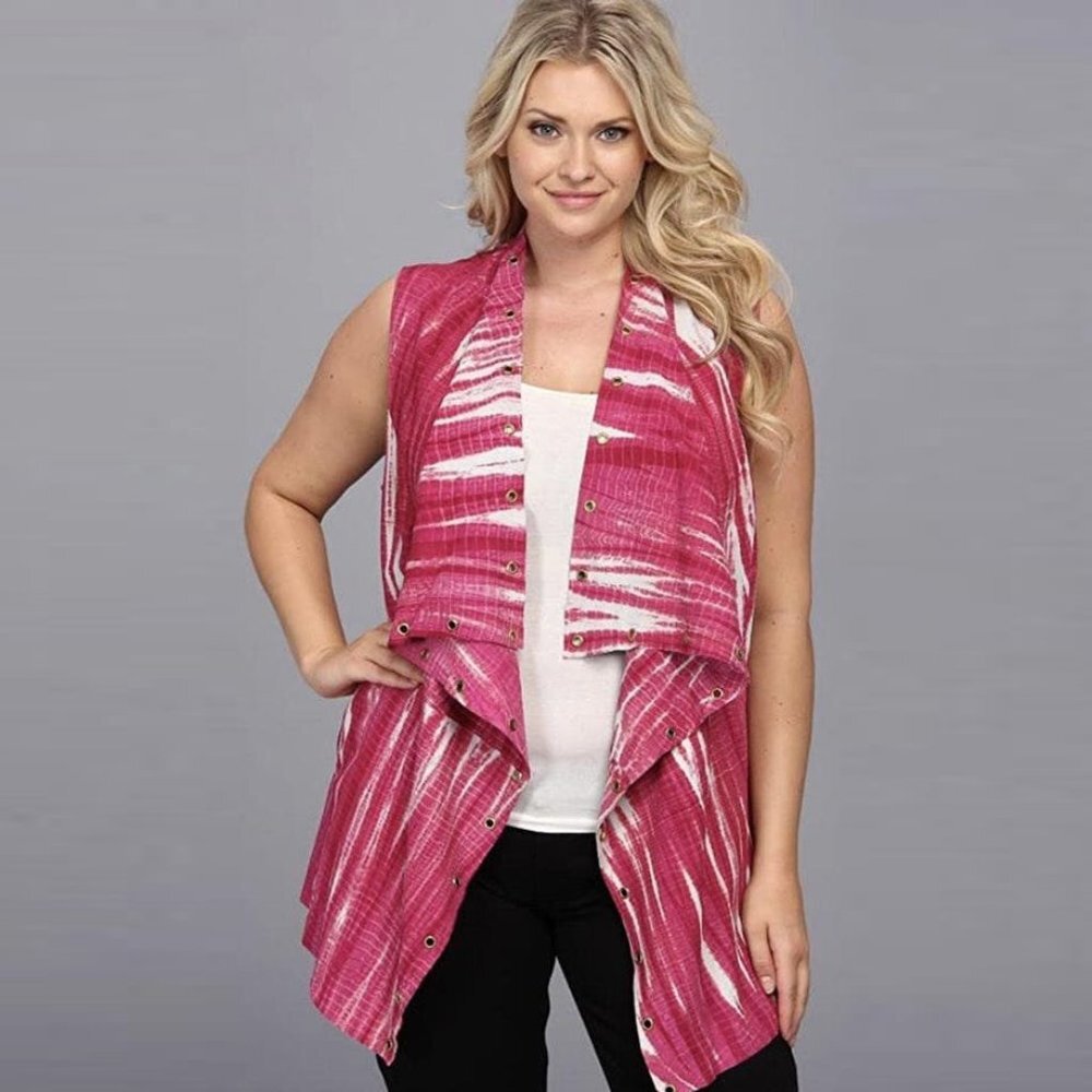 MICHAEL Kors Pink Suede Grommet Trim Draped Vest